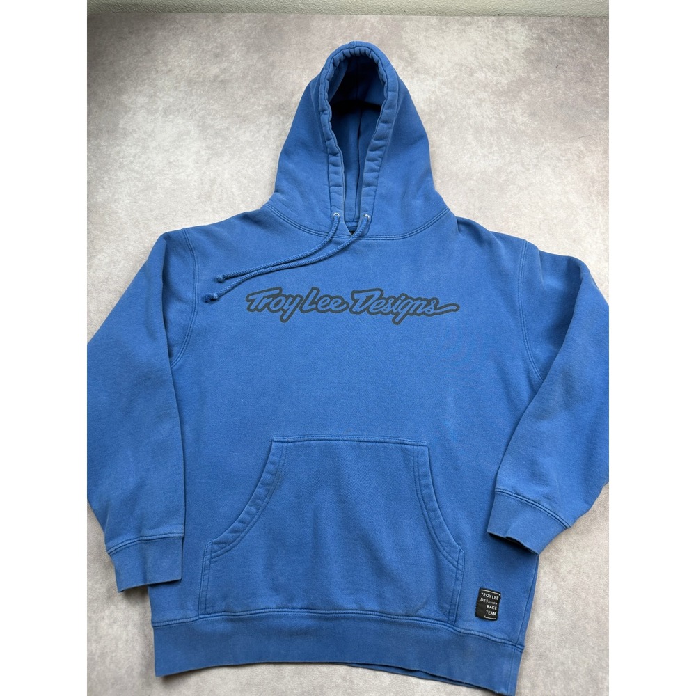 Troy Lee Designs Men M Blue Race Team Script Logo Fleece Hoodie MTB Moto BMX